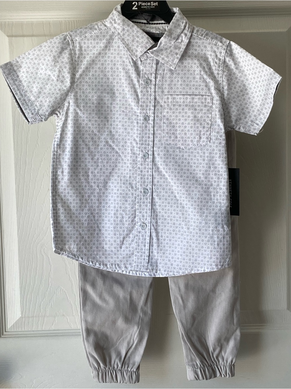 Kenneth Cole Dressy Outfit w/Short-Sleeve Shirt & Grey Pants Size 3T White Grey